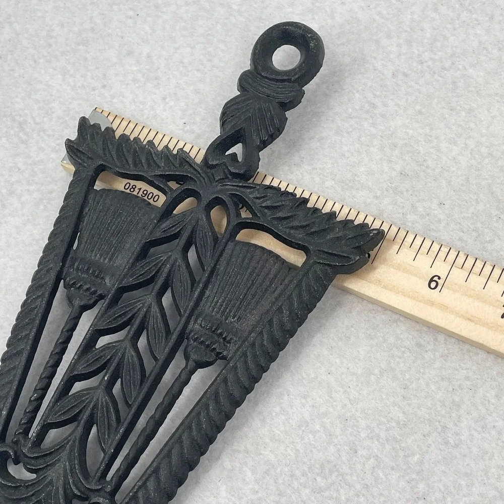 Vintage Cast Iron Trivet Double Broom Wheat Design Black Made in Japan Decor